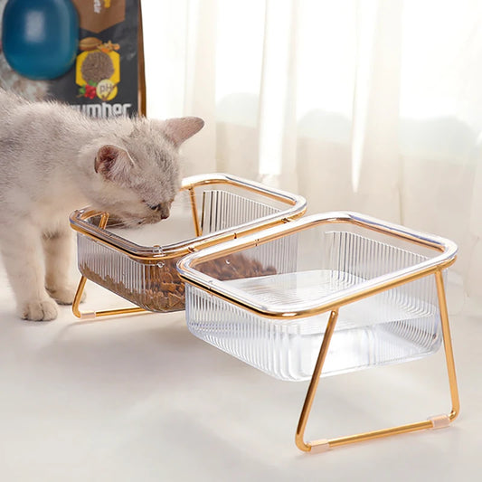 Tigela Dupla Transparente para Cães e Gatos