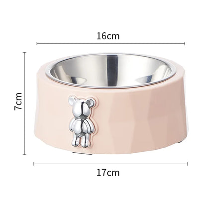 Tigela Antiderrapante de Aço Inox para Pets - Design Urso de Diamante, Ideal para Cães e Gatos