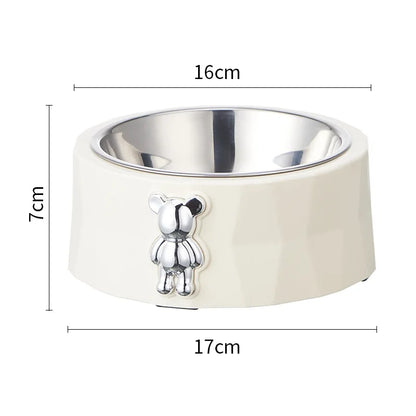 Tigela Antiderrapante de Aço Inox para Pets - Design Urso de Diamante, Ideal para Cães e Gatos