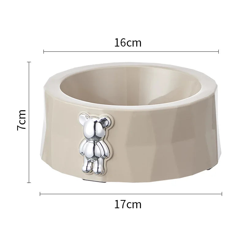 Tigela Antiderrapante de Aço Inox para Pets - Design Urso de Diamante, Ideal para Cães e Gatos