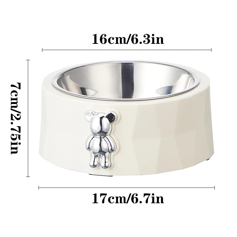 Tigela Antiderrapante de Aço Inox para Pets - Design Urso de Diamante, Ideal para Cães e Gatos