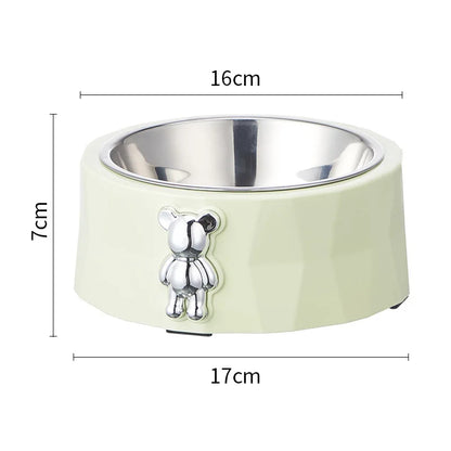 Tigela Antiderrapante de Aço Inox para Pets - Design Urso de Diamante, Ideal para Cães e Gatos