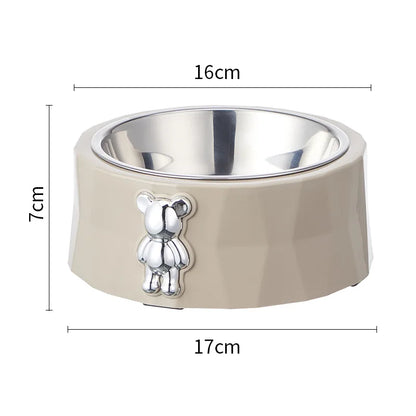 Tigela Antiderrapante de Aço Inox para Pets - Design Urso de Diamante, Ideal para Cães e Gatos